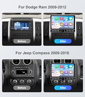 Car Stereo Radio Replacement Upgrade for Jeep Wrangler JK 2007-2018 Dodge Ram Pickup 2009-2012 Wired Wireless CarPlay Android Auto GPS Navigation Touchscreen Head Unit (Single Knob 4+64)