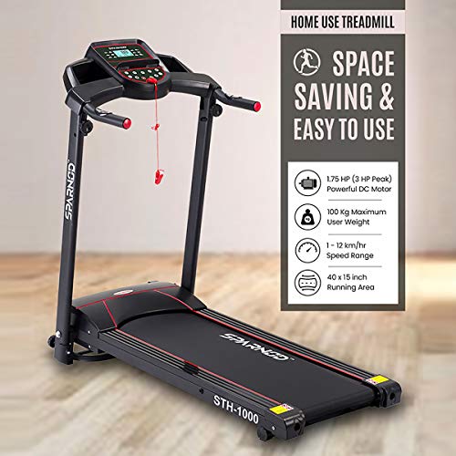 Image of SPARNOD FITNESS STH-2150 Treadmill Machine for Home Use, Compact Flat Foldable Design, 4-HP Peak Motor, 100-kg Max User Weight, 14 km /hr Max Speed