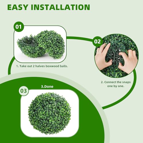 GarveeHome 2 Pcs Artificial Plant Topiary Balls Outdoor, 15" Faux Boxwood Balls Fake Green Plants Decorative Spheres for Front Porch Patio Garden Backyard Home Wedding Decor