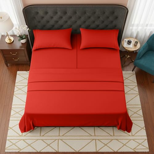 Image of Elegant Comfort Luxurious 1500 Premium Hotel Quality Microfiber Three Line Embroidered Softest 5-Piece Bed Sheet Set, Wrinkle and Fade Resistant, Split King, Rust
