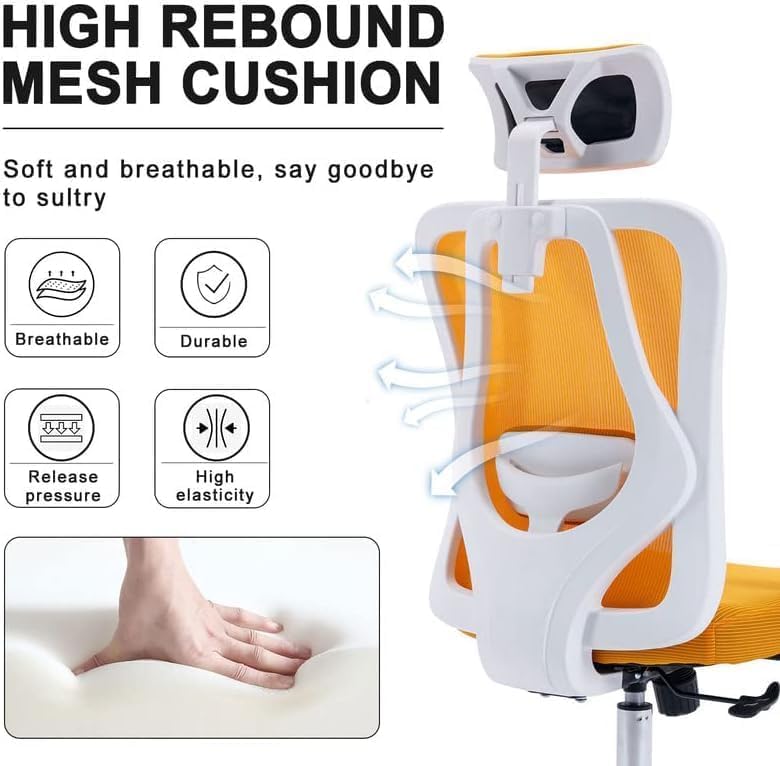Image of OHAHO Office Chair Mid Back Swivel Lumbar Support Desk Chair, Computer Ergonomic Home Mesh Chair with Armrest and Adjustable Headrest (Yellow)