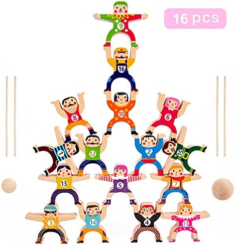 Wooden Stacking Toys Games,Stacking Hercules Acrobatic Troupe Interlock Toys,Balancing Blocks Games Toddler Educational Toys,for 3 4 5 6 Years Old Kids Infants Adults (Wooden Stacking Games-1)