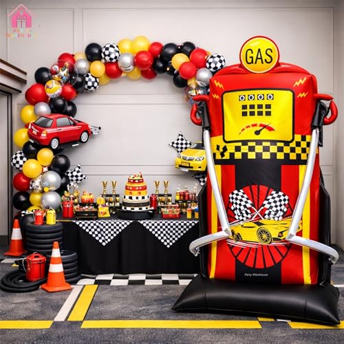 Image of Party Warehouse Racing Car Gas Standee Balloon for Kids Birthday Party Decoration|Large (XL) size Self Standing Foil Balloon| Car Theme & Birthday party supplies|Boys Birthday, Racing Theme Decoration