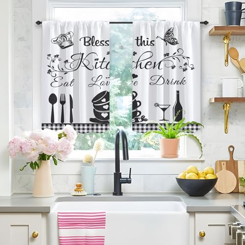 Highdi 2 Piezas Cortinas Cortas para Cocina Media Ventana Cortinas de Pequeñas Modernas para Debajo del Fregadero, para El Lavadero del Armario Dormitorio (Mariposa,W80xL120cm)