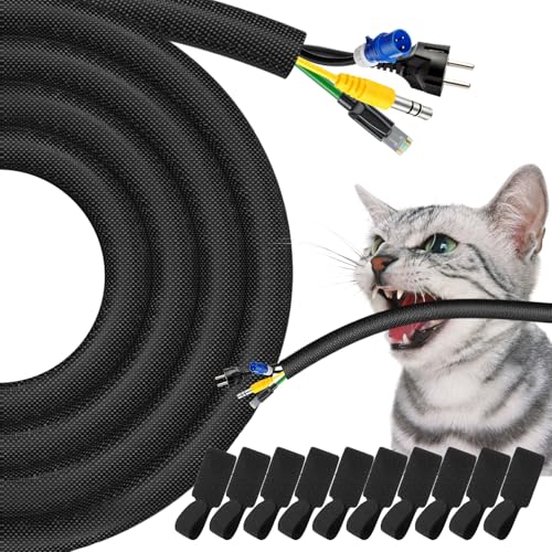 3 mètres-10mm Cache Cable Noir Protecteur de Cordon pour Chien et Chat Gaine Cache Fil Electrique Auto-Adhésif Résistante Rangement Cable convient pour la Câble...