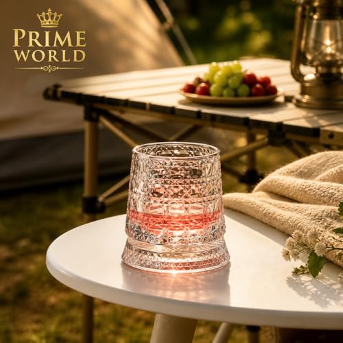 Image of PrimeWorld Diamond Dancing Whiskey Glass Set of 2 Pcs with Rotable Bottom- Spining Glasses-375 ml Bar Glass for Drinking Bourbon, Whisky, Scotch, Cocktails, Cognac- Old Fashioned Tumblers