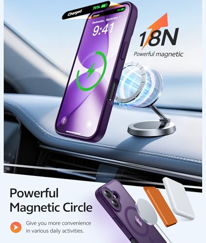 Image of FNTCASE for iPhone 17 Case: [Compatible with Magsafe] Translucent Matte Cases with [Full Camera Protection] [Screen Protector] Military Grade Shockproof Protective Phone Cover - Purple