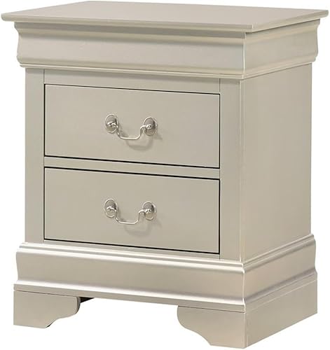 Glory Furniture Louis Phillipe Mesita de noche con 2 cajones en champán plateado