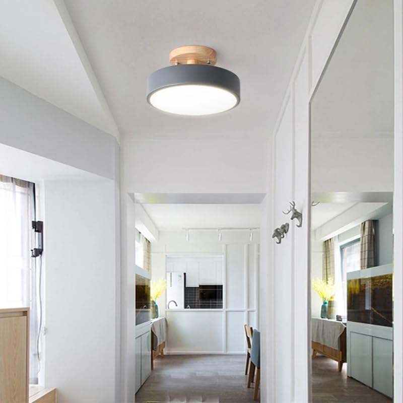 Lustre moderne en bois pour salon chaleureux Plafonnier LED gris de chambre