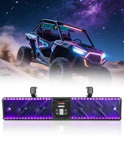 StarknightMT 26 Inch UTV Sound Bar TWS Bluetooth Speaker Golf Cart Sound Bar,Waterproof SxS Soundbar with Lightning RGB Lights 6-Speaker Compatible with RZR X3 Pioneer Talon - 1.25'- 2' Roll Cage