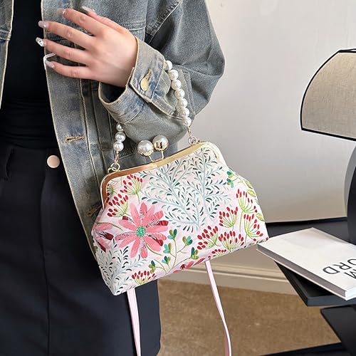 Women Vintage Floral Embroidered Kiss Lock Handbags Elegant Clutch Purse Small Pearl Top Handle Crossbody Bag3