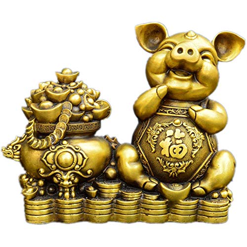 Statue cochon en pur cuivre et laiton pour une décoration de bureau raffinée