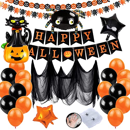 Yi'antai Halloween Decoration Kit, Halloween Decoration Ballons, Happy Halloween Banner, Halloween Guirlande Bannier Déco Halloween Deco Halloween Interieur pour Fête d'horreur (Couleur-e)