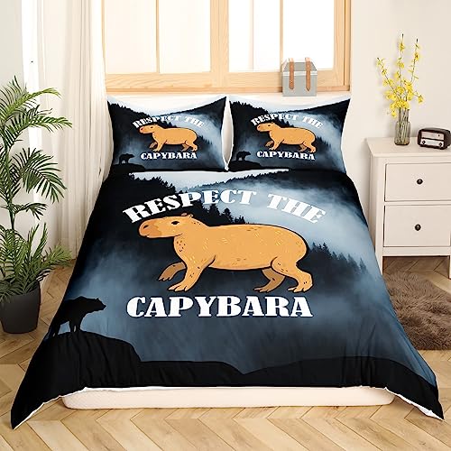 Capybara Bedding Set Double for Kids Children Youth Bedroom Funny Rodent Animal Duvet Cover Smoky Mountain Comforter Cover Cartoon Boys Girls Kawaii Decor Quilt Cover with 2 Pillowcases - Image 2