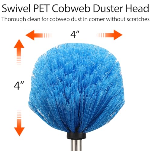 Image of Cobweb Duster with Extension Pole - Outdoor Spider Web Cleaner with Long Handle for High Ceiling and Wall Duster - 5ft Web Remover and Dusting Brush - House Cleaning Tool