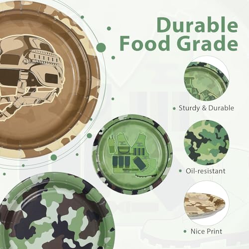 Image of 60Pcs Camo Army Birthday Party Paper Plates 7 Inch Disposable Heavy Duty Camo Military Dessert Plates Camouflage Military Decorations for Soldier Boys Men Army Hunting Birthday Party Supplies