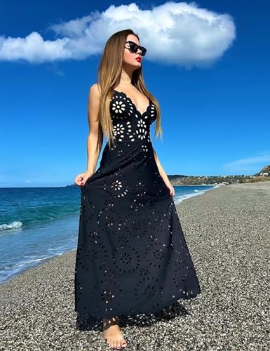 FLAXMAKER Women's One Piece Bathing Suit Petal Hollow V Neck Swimsuit and Skirt3