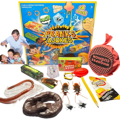 Bromas para Niños, Kit De Bromas De 14 Piezas, Juegos De Broma-s Prácticas para Adultos, Artículos Divertidos Y Realistas, Gadgets De Broma Divertidos para Reuniones, Festivales, Eventos Escolares