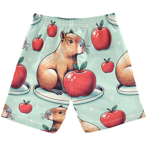 Capybara and Red Friut Boys Swim Trunks, Quick Dry Toddler Beach Shorts Boy Swimwear Bathing Suit2