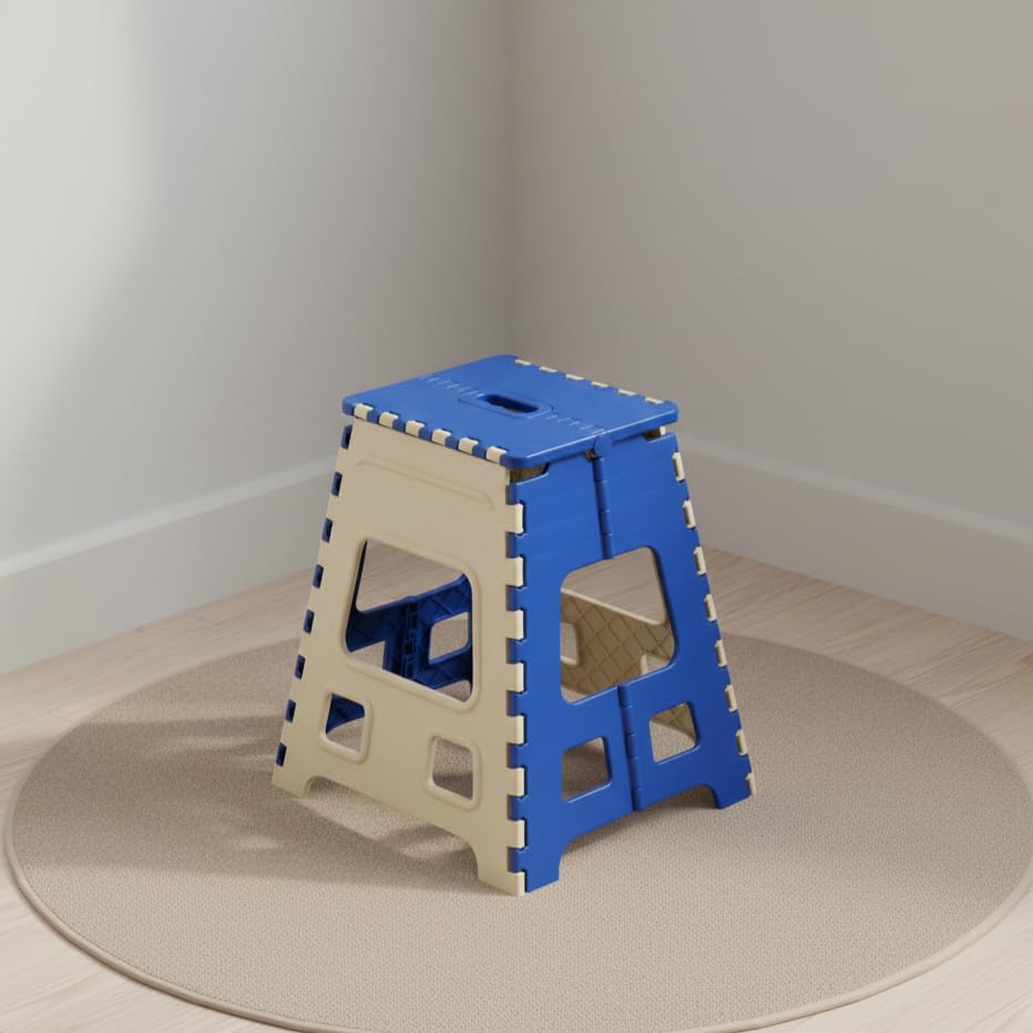 Image of U-MAX 18 Inch Folding Stool - Compact, Portable Step Stool for Kids & Adults, Lightweight Plastic Design, Slip-Resistant, Ideal for Kitchen, Bathroom, Camping & Travel (Blue / 18 inch)