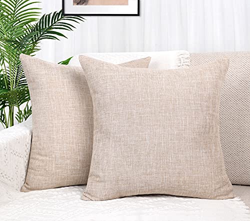 YOENYY Set of 2 Decorative Square Throw Pillow Covers Cushion Cases for Sofa Couch Home Decor Polyester Linen 16 x 16 Inches, Khaki