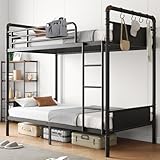 Jocoevol Bunk Bed Twin Over Twin, Heavy Duty Metal Bunkbeds with Ladder and Full-Length Guardrail, Convertible into 2 Individual Beds for Kids, Teens and Adults, Under-Bed Storage Space, Black