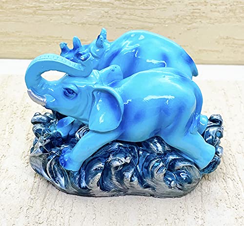 Image of Natchcart Exclusive Fengshui Polyresin Blue Elephant with Trunk Up & Hippo Wealth Good Luck & Fortune. (ES-2587)