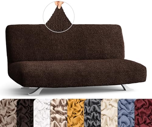 Funda de futón – Funda de sofá sin brazos – Funda de tela de poliéster suave – Funda elástica para muebles estilo – Colección Microfibra – marrón oscuro
