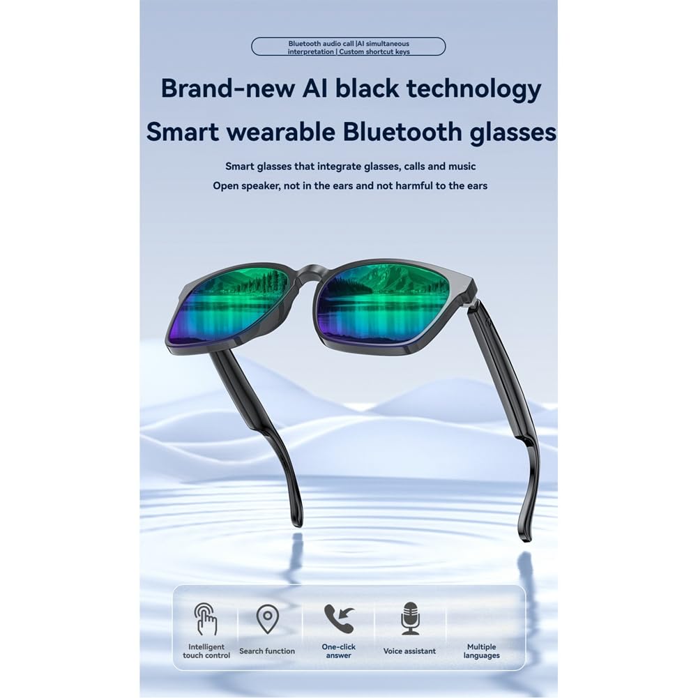 AI Smart Glasses Bluetooth 5.4 con altoparlante 145 lingue traduttore in tempo reale occhiali da sole per uomini e donne F