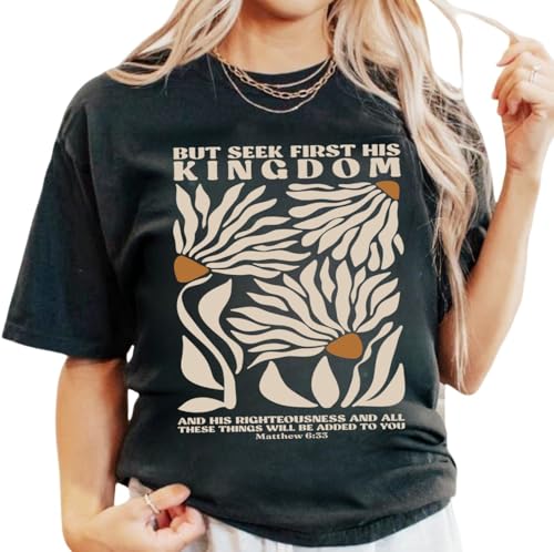 Christian Shirts for Women Vintage Bible Verse Boho Wildflowers Shirts Floral Graphic Tees(XL