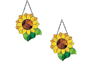 Captivating 2-Piece Sunflower Stained Glass Window Hanging