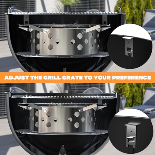 Onlyfire Rauchsatz für Weber Kugelgrill 57 cm, Kohlekorb mit abnehmbarem Diffusorplatte für direkte und indirekte Hitze, Räucherkammer Grill Zubehör für Holzkohlengrills