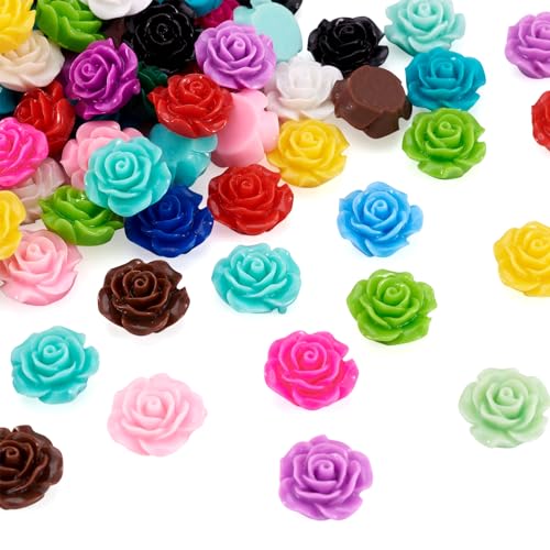 Craftdady 200Pcs Resin Rose Flower Flatback Cabochons 18-20mm Undrilled Random Mixed Colors Floral Decor Charms for Phone Case Scrapbooking Jewelry Making