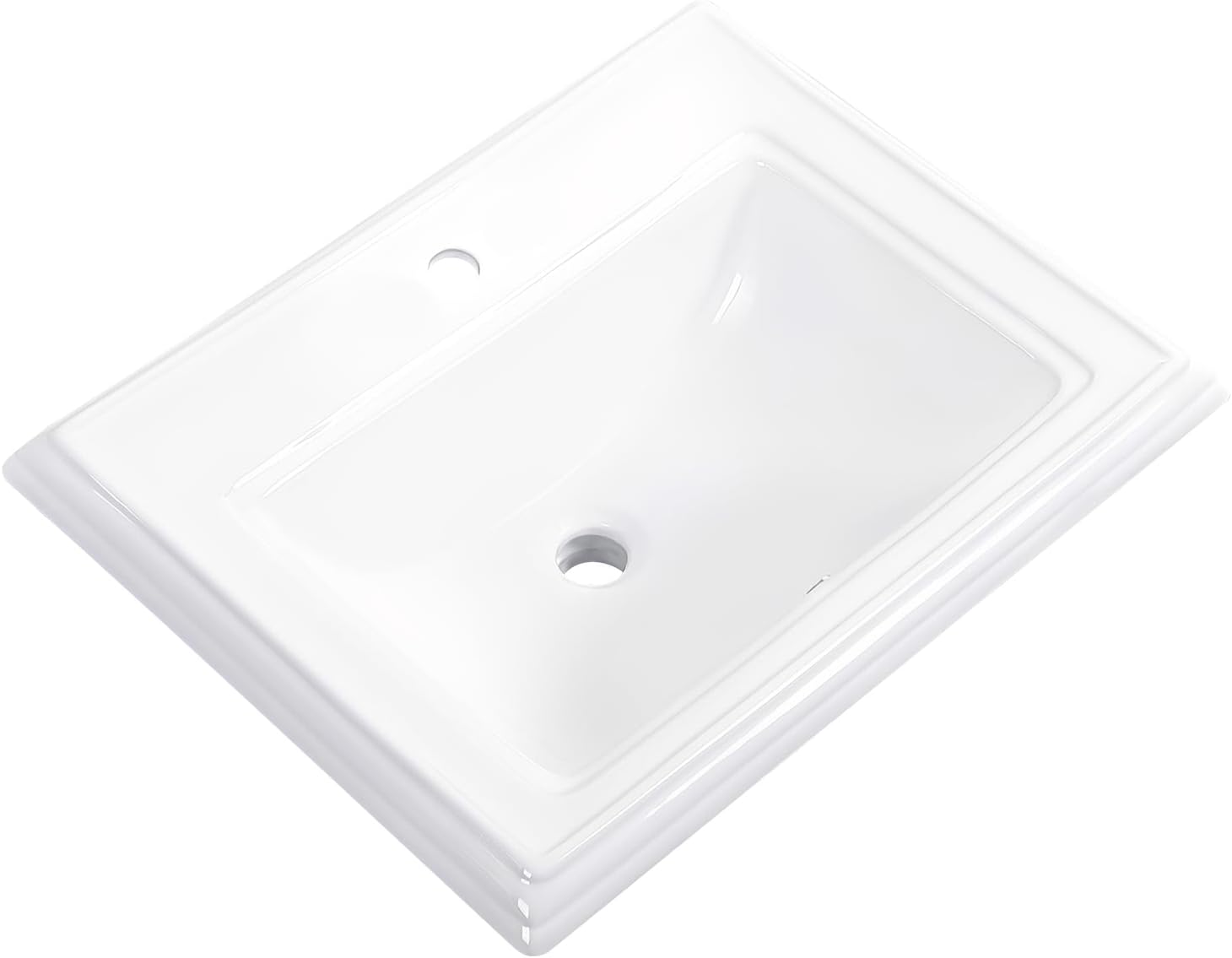 23"x18" Semi Recessed Bathroom Sink with 1.38" Faucet Hole Drop-in Vessel Sink White Porcelain Ceramic Modern Rectangular Sinks Basin Vanity Sinks with Overflow for Bathrooms