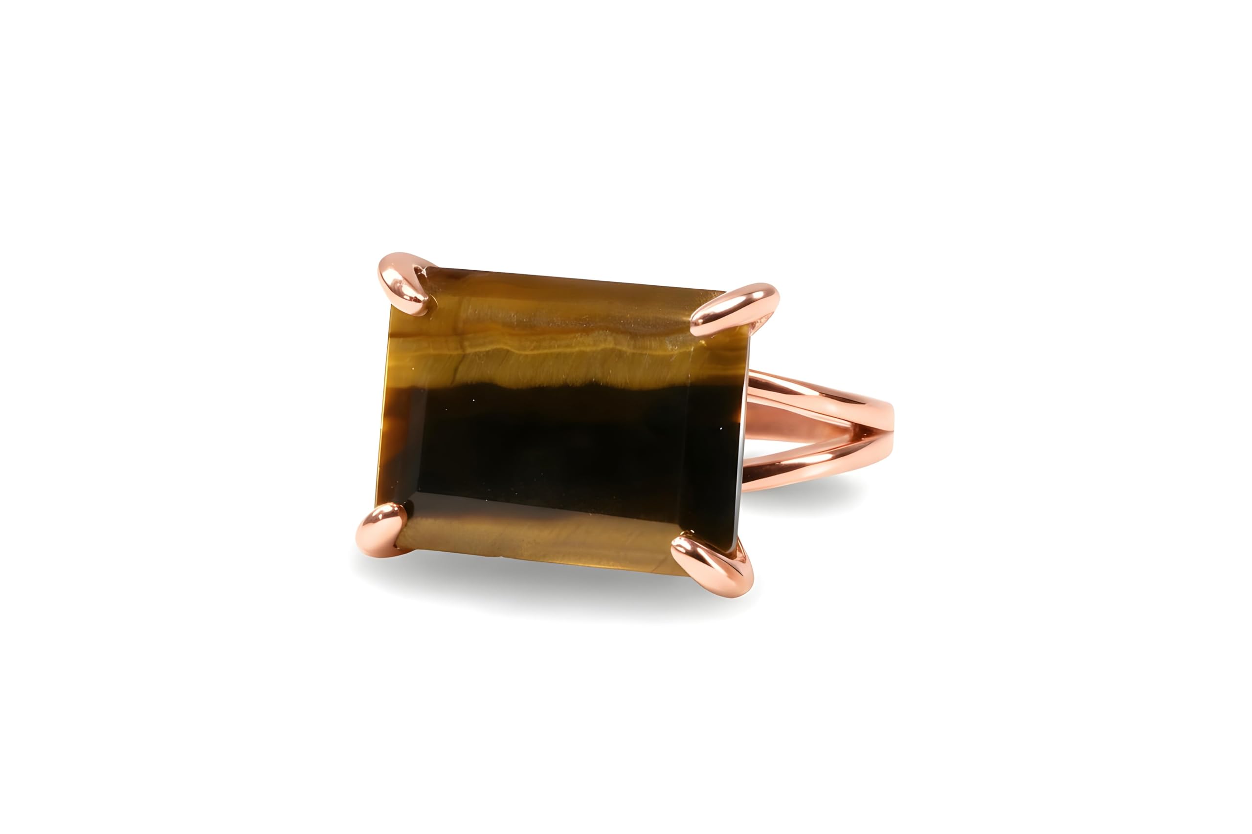 Anillo de Ojo de Tigre en Oro - Anillo Único de Oro Grande - Anillo Rectángulo de Piedra Natural - Joyería de Moda, Anillos de Regalo para Ella - Todos los Tamaños Disponibles