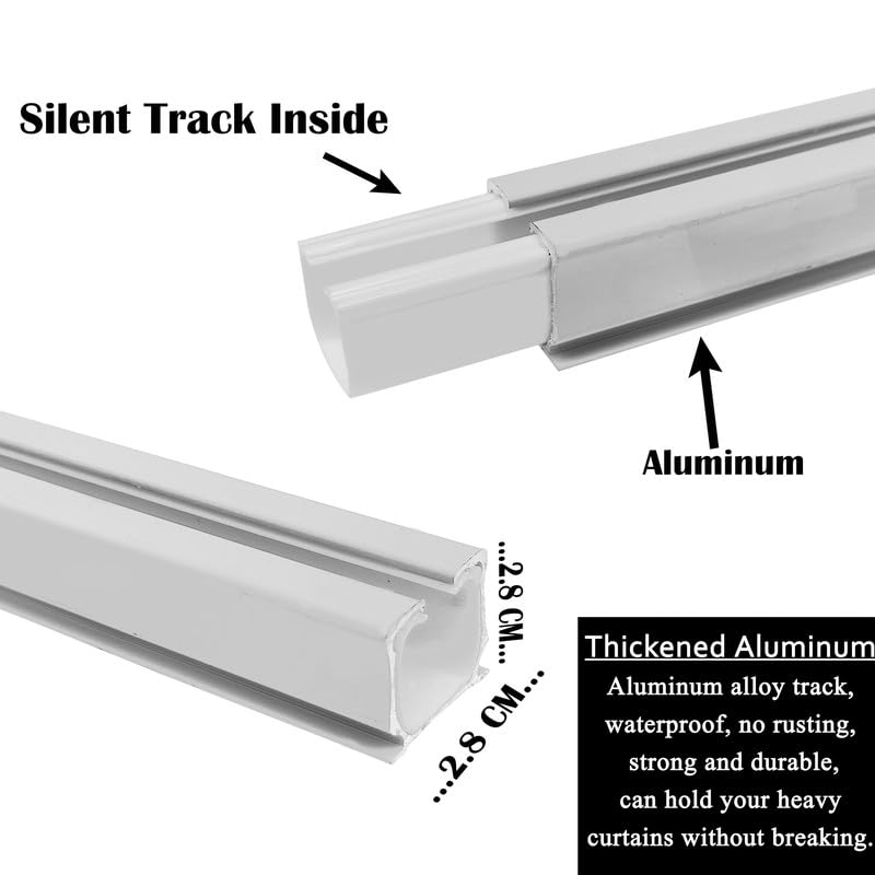Image of MetDeals Aluminium Deluxe Silent Channel Curtain Track with Smooth Runners & Wall Fit Bracket,Hook,End Caps, Screw & Wall plug | Curtain Rail System for Home & Office(White Color,2.5 Feet)