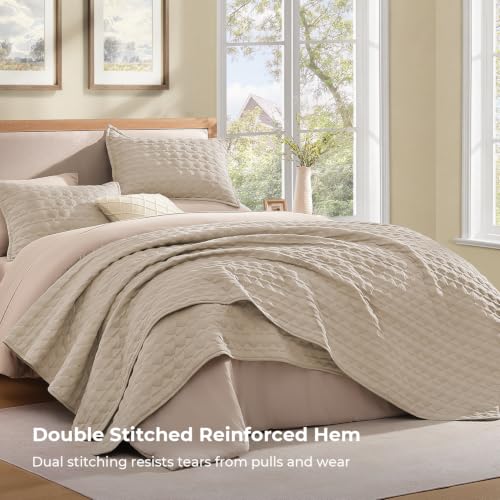 Image of Litanika King Quilt Bedding Set, 3 Pieces Beige Bedspreads & Coverlets Set | Cloud-like Soft, Breathable, lightweight, All-Season, Multi-Scenario, Machine Washable