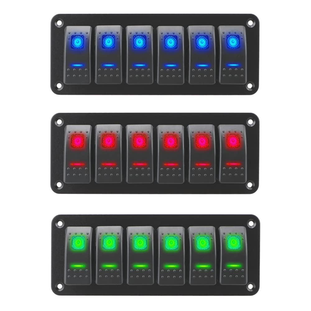 Riloer Panel de interruptor 3/4/5/6/8 Gang, Panel de interruptor basculante DC12V/24V 240W, interruptor de Panel de aluminio Universal modificado para yate RV automático 12-24V