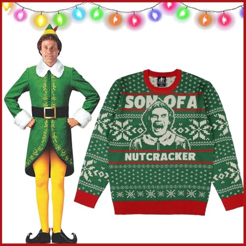 Bioworld Elf The Movie Men'S Buddy Son Of A Nutcracker Ugly Christmas Adult Holiday Knit Pullover Sweater 2 Bioworld Elf The Movie Men’S Buddy Son Of A Nutcracker Ugly Christmas Adult Holiday Knit Pullover Sweater
