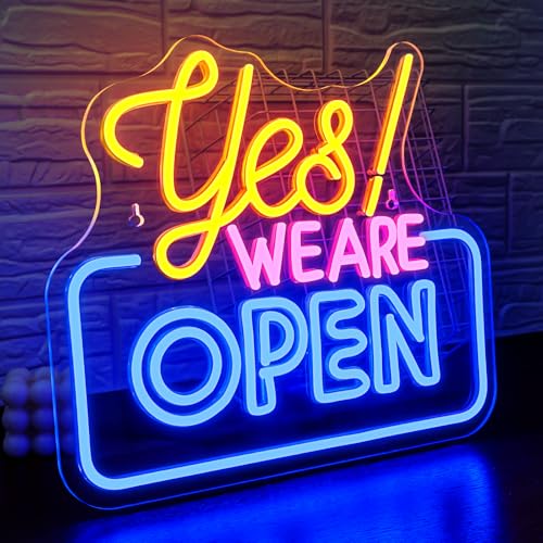 SIGNSHIP LED aperto del segno del neon Sì! SIAMO APERTI Segni al neon per la decorazione della parete Giallo & Rosa & Blu Open Neon Light Sign Up per Bar Ristorante Hotel Shop Club Decor