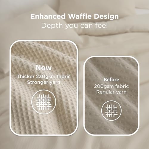 Image of Bedsure Queen Bedding Comforter Set Beige, Waffle Breathable Bedding Set, All Season Comforter with 3 Pieces, 1 Waffle Weave Comforter (90 inchx90 inch) and 2 Pillowcases (20 inchx26 inch)