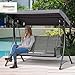 Outsunny Hollywoodschaukel mit Seitentasche, 3-Sitzer Gartenschaukel mit verstellbarem Sonnendach, Schaukelbank belast bis 300kg, für Garten, Terrasse, 196 x 128 x 172 cm, Dunkelgrau
