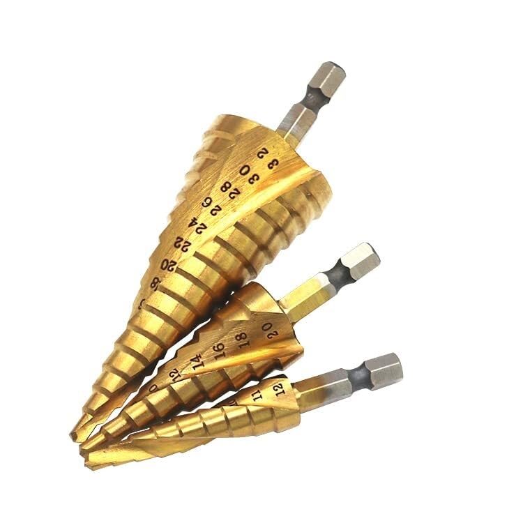 Wiertło stopniowe, wiertło stożkowe stopniowe HSS, 3 szt. 4-12 4-20 4-32 Wiertło tytanowe Elektronarzędzia wiertnicze Metalowa spirala HSS Stal szybkotnąca Hex Wood Hole Cutter Wiertło stożkowe