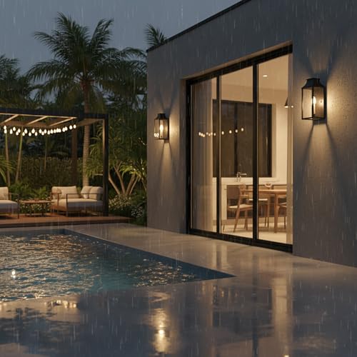 Image of 14 inch Small Classic Outdoor Wall Lantern Light for House Exterior,Handcrafted Old Rust Metal Cage Mounted Pocket Wall Sconce W /Clear Tempered Glass,Waterproof for Porch, Patio, Garage&Front Door E12