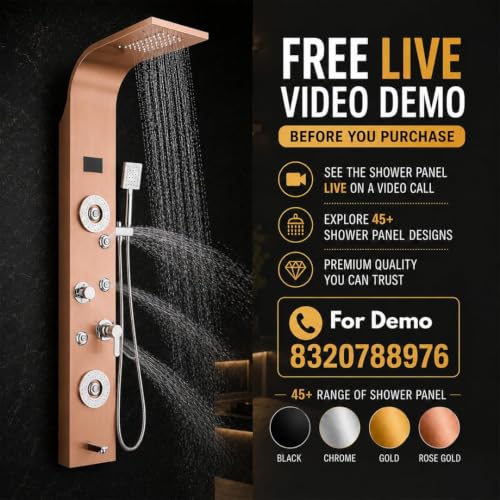 Image of ZeeCry 7 in 1 Full Set Stainless Steel 304 Shower Panel for Bathroom with Hand Shower /Showerhead /Body Massage Jets /Shower System with Hot & Cold Mixer (3 function hand shower) (Rose Gold)