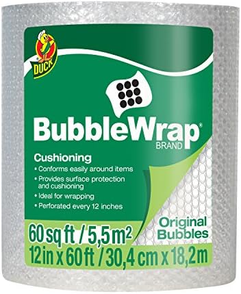Duck Brand Bubble Wrap Roll, Original Bubble Cushioning, 12" x 60', Perforated Every 12" (1061835), Clear