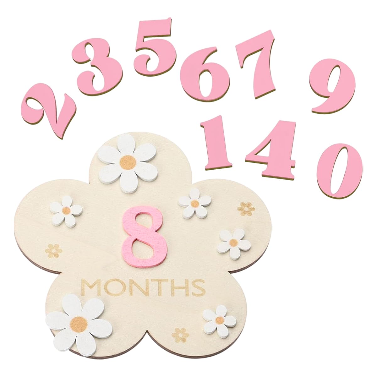 SNOWIE SOFT® 3D Wooden Daisy Baby Monthly Milestone Sign Cards 1-12 Months Interchangeable Monthly Milestone Wood Discs Announcement Sign for Baby Showe-picture-13