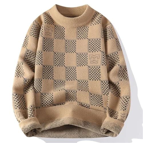 Men Round Collar Checkered Knitted Sweater American Style Men's Tops Knitted Slimming Sweater2