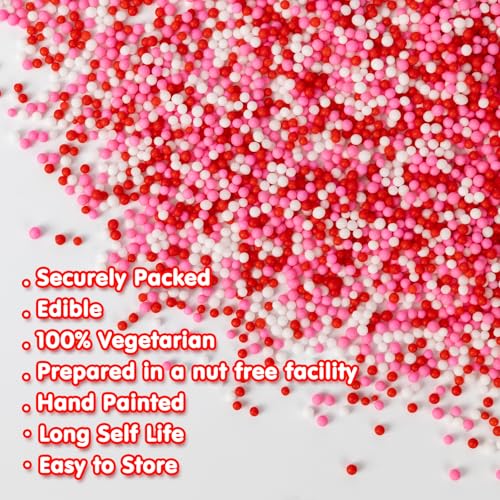 Image of Nonpareils Sprinkles,Edible Pearl Sprinkles,Pink White and Red Nonpareils Mix,130g,Cute Pearls Cake Candy,Mini Sugar Sprinkles for Decorations Baking,Cake Donut Ice Cream Cookies Cupcake Topper Chocolate,Birthday Wedding Party Supplie