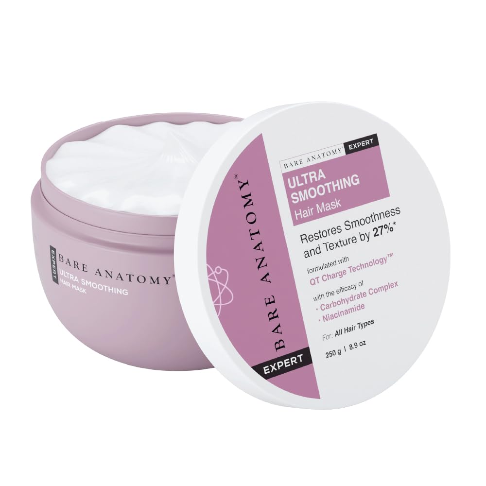 Bare Anatomy Ultra Smoothing Hair Mask For Dry & Frizzy Hair | Restores Smoothness & Texture by 27% | Powered By Carbohydrate Complex & Niacinamide | For Women & Men | SLS & Paraben Free | 250gm-picture-10